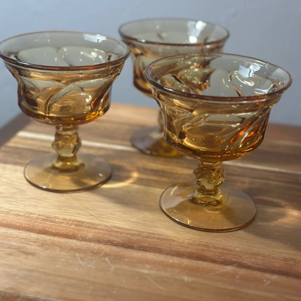 Amber Glass Dessert Coupe - Set of 3
